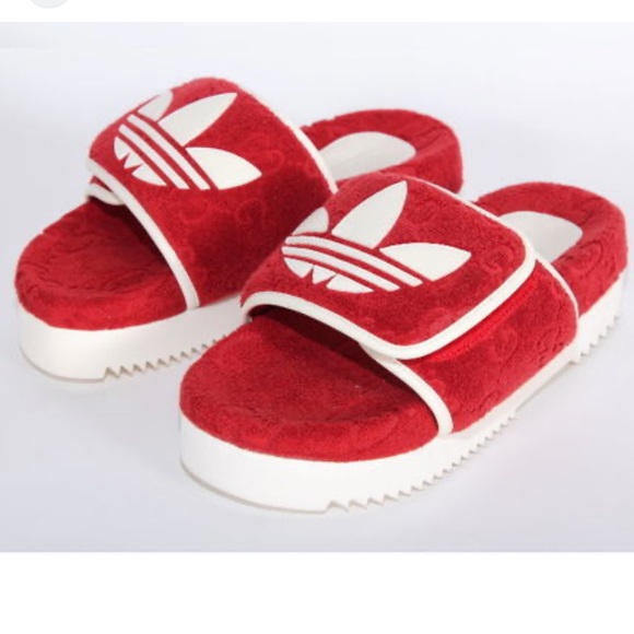 NEW Gucci x Adidas GG monogram red logo slide sandals - Picture 2 of 12